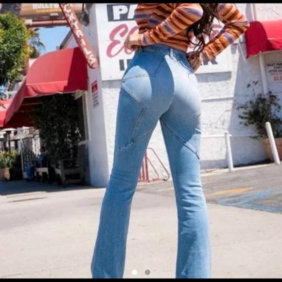 REVICE Denim - REVICE High Waisted Rise Venus Flare Eclipse Wash Denim Wash Star on Butt Jeans